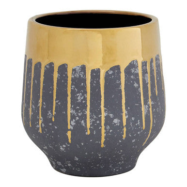 Orsina Cyrus Large Ceramic Planter | Grey and Gold Textured Pot