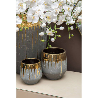 Orsina Cyrus Large Ceramic Planter | Grey and Gold Textured Pot
