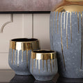 Orsina Cyrus Large Ceramic Planter | Grey and Gold Textured Pot