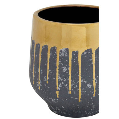 Orsina Cyrus Large Ceramic Planter | Grey and Gold Textured Pot