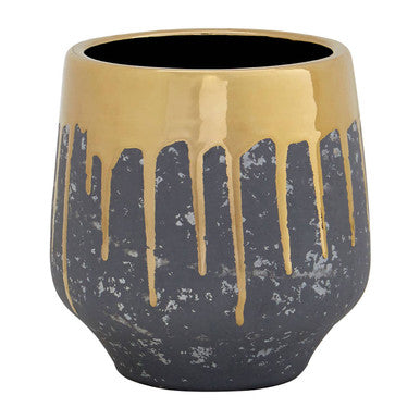 Orsina Cyrus Small Ceramic Planter – Speckled Grey and Gold Pot