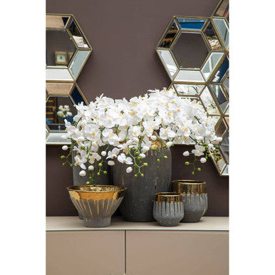Orsina Cyrus Small Ceramic Planter – Speckled Grey and Gold Pot