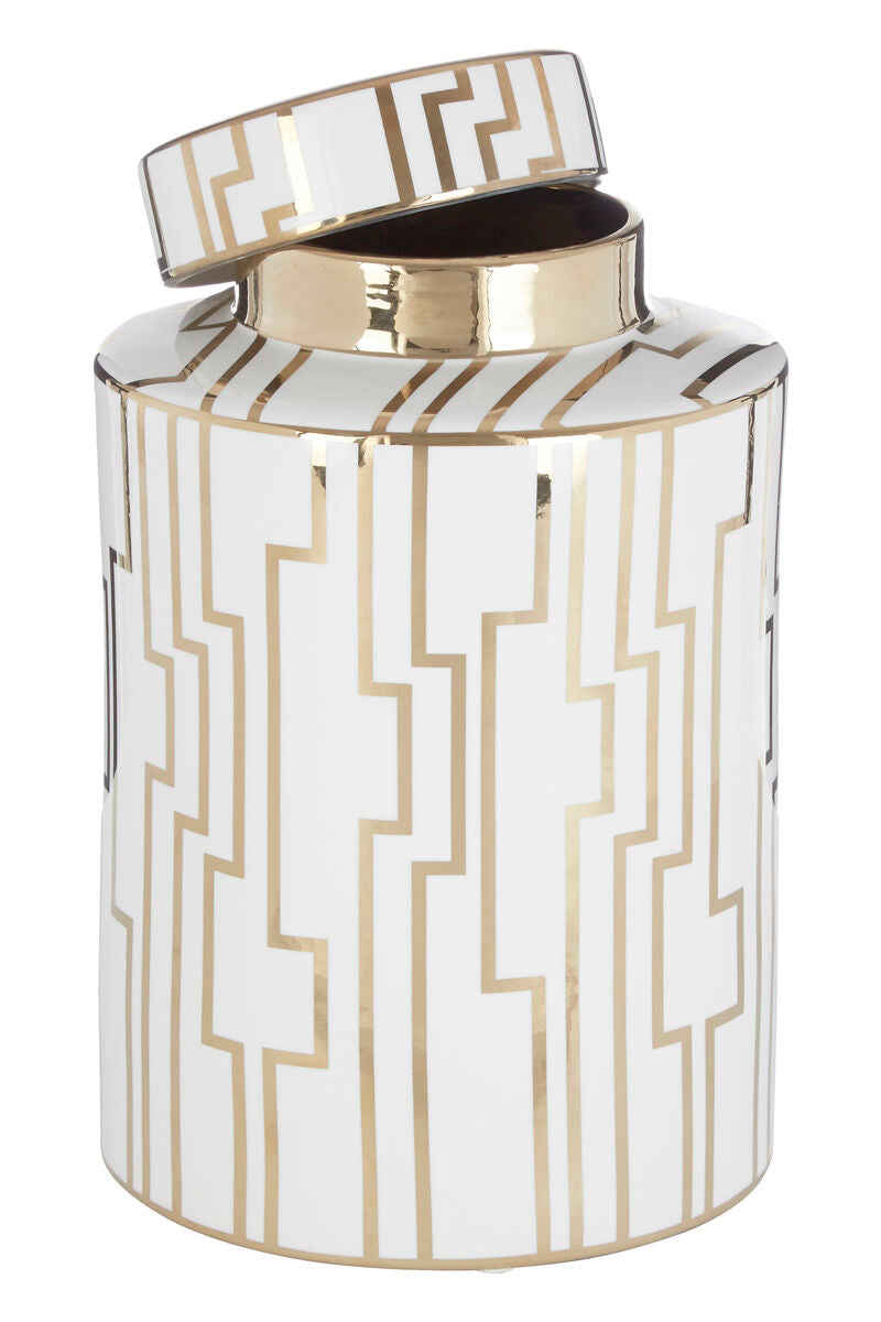 Orsina Ariana Large Ceramic Jar – White and Gold Art Deco Storage