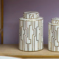 Orsina Ariana Large Ceramic Jar – White and Gold Art Deco Storage