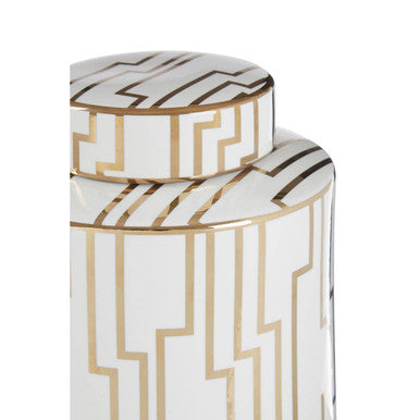 Orsina Ariana Small Ceramic Jar – White and Gold Art Deco Storage