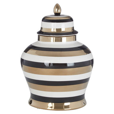 Orsina Zeina Small Ceramic Jar – Striped Gold, White & Black Storage