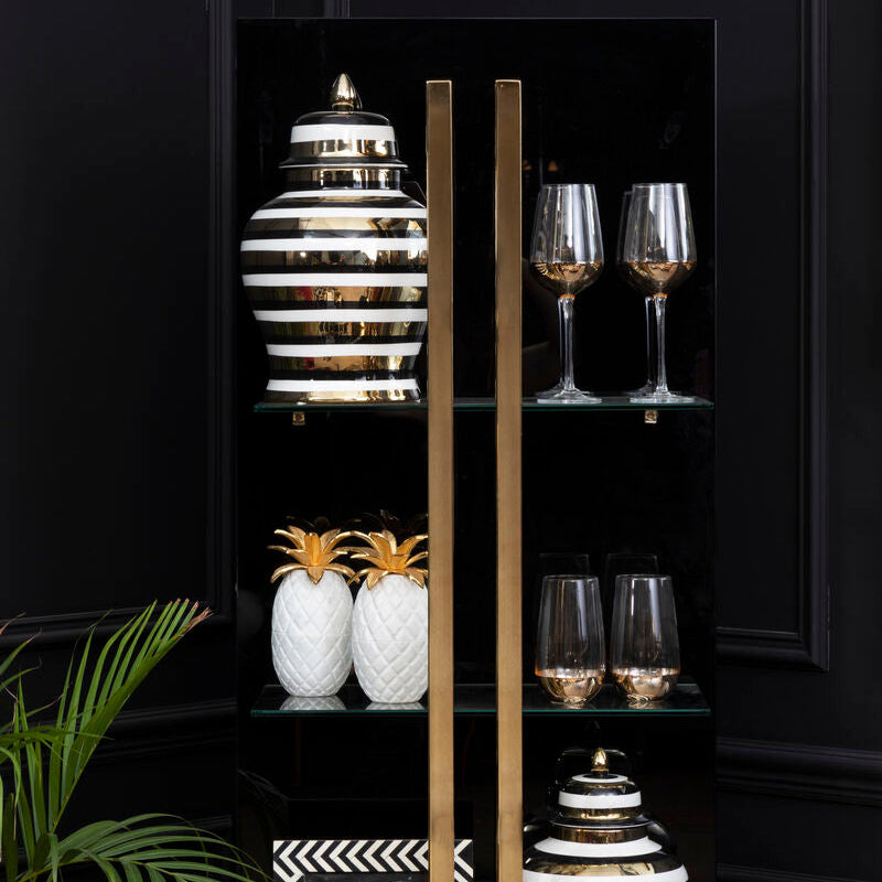 Orsina Zeina Small Ceramic Jar – Striped Gold, White & Black Storage