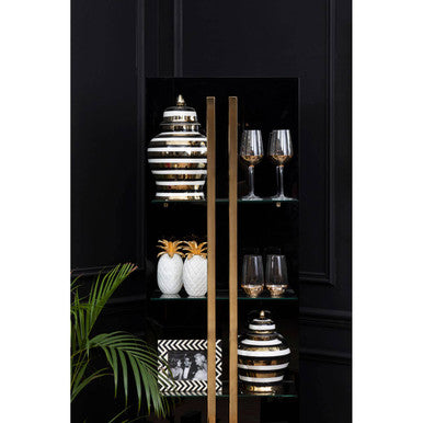 Orsina Zeina Small Ceramic Jar – Striped Gold, White & Black Storage