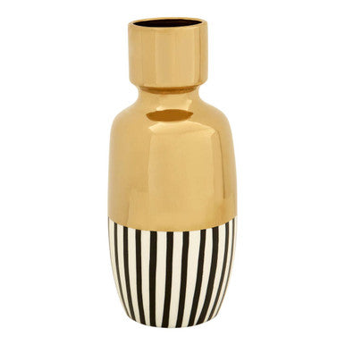 Orsina Cassia Large Ceramic Vase – Black, White and Gold Striped