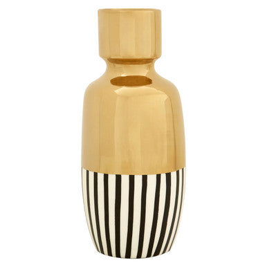 Orsina Cassia Large Ceramic Vase – Black, White and Gold Striped