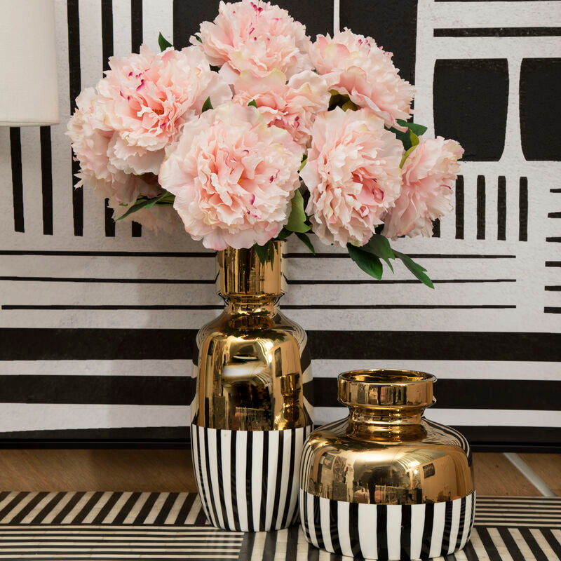 Orsina Cassia Large Ceramic Vase – Black, White and Gold Striped