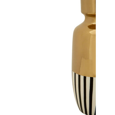 Orsina Cassia Large Ceramic Vase – Black, White and Gold Striped