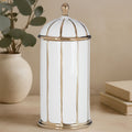 Orsina Coletta Large White and Gold Ceramic Jar with Lid