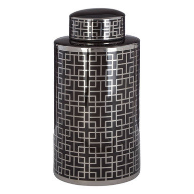 Orsina Daria Large Ceramic Jar – Black and Silver Decorative Storage
