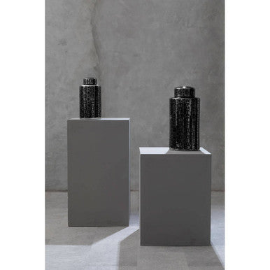 Orsina Daria Large Ceramic Jar – Black and Silver Decorative Storage