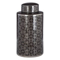Orsina Daria Small Ceramic Jar | Black and Silver Geometric Decor