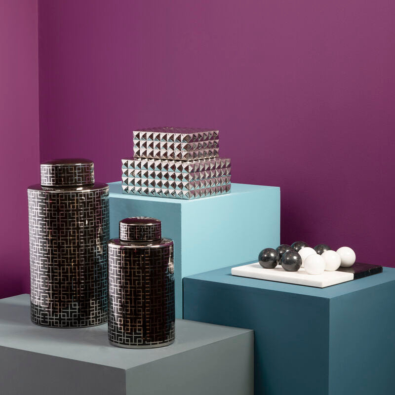 Orsina Daria Large Ceramic Jar – Black and Silver Decorative Storage