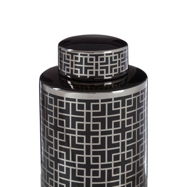 Orsina Daria Small Ceramic Jar | Black and Silver Geometric Decor