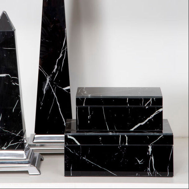 Orsina Renata Small Black Marble Glass Trinket Box & Jewelry Case