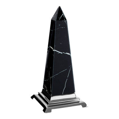 Orsina Renata Small Black Marble Glass Obelisk Sculpture | Silver Base