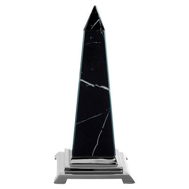 Orsina Renata Small Black Marble Glass Obelisk Sculpture | Silver Base