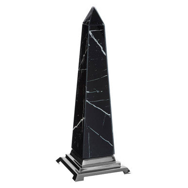 Orsina Renata Large Black Marble Glass Obelisk Sculpture | Silver Base
