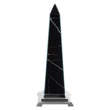 Orsina Renata Large Black Marble Glass Obelisk Sculpture | Silver Base