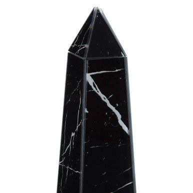 Orsina Renata Large Black Marble Glass Obelisk Sculpture | Silver Base