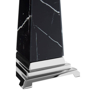 Orsina Renata Large Black Marble Glass Obelisk Sculpture | Silver Base