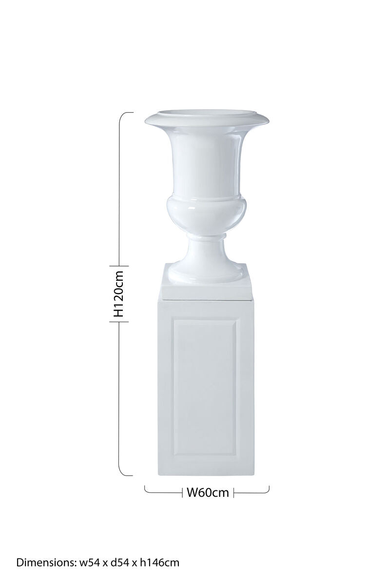 Orsina Josten White Pedestal Planter – High Gloss Sculptural Pot