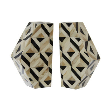 Orsina Harlo Geometric Bookends – Ivory and Black Composite Set of 2