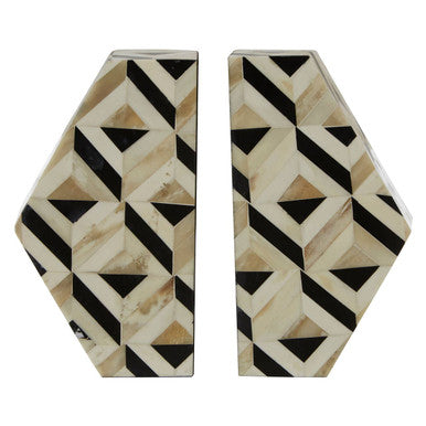 Orsina Harlo Geometric Bookends – Ivory and Black Composite Set of 2