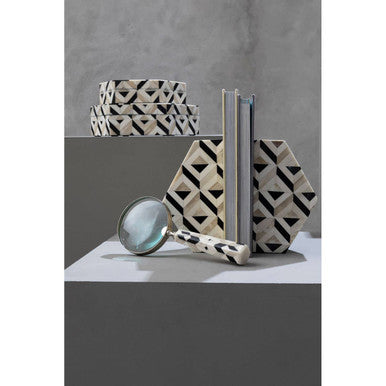 Orsina Harlo Geometric Bookends – Ivory and Black Composite Set of 2