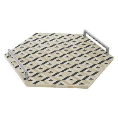 Orsina Harlo Hexagon Decorative Tray | Ivory and Black Resin with Handles