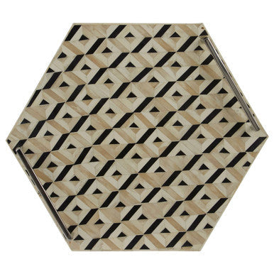 Orsina Harlo Hexagon Decorative Tray | Ivory and Black Resin with Handles