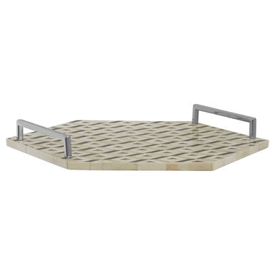 Orsina Harlo Hexagon Decorative Tray | Ivory and Black Resin with Handles