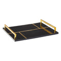 Orsina Odell Black Resin Decorative Tray with Brass Inlay and Handles