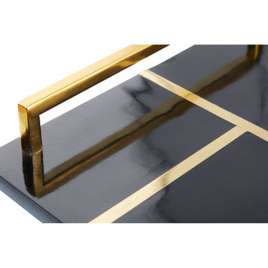 Orsina Odell Black Resin Decorative Tray with Brass Inlay and Handles