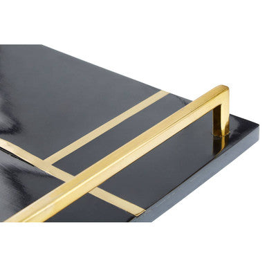 Orsina Odell Black Resin Decorative Tray with Brass Inlay and Handles
