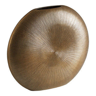 Orsina Estrella Large Gold Round Aluminium Vase – Fluted Floral Decor