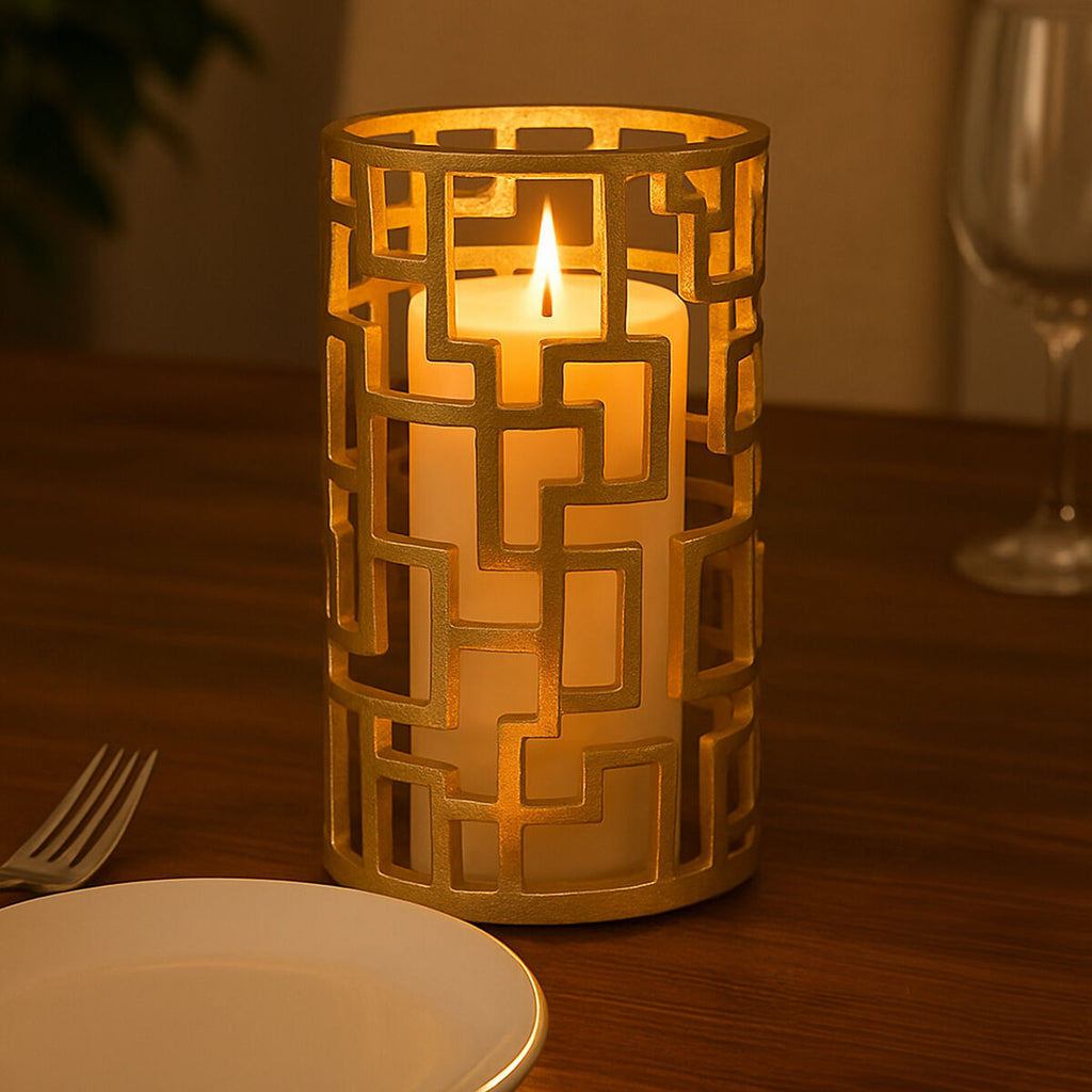 Orsina Delphi Small Gold Candle Holder – Handcrafted Aluminium Decor