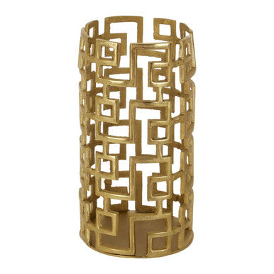 Orsina Delphi Large Gold Hurricane Candle Holder | Geometric Aluminium