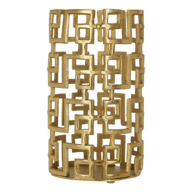 Orsina Delphi Large Gold Hurricane Candle Holder | Geometric Aluminium