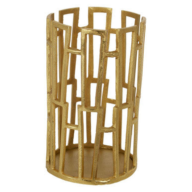 Orsina Delphi Small Gold Candle Holder – Art Deco Geometric Metal Decor