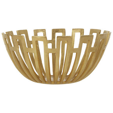 Orsina Delphi Large Gold Metal Bowl – Geometric Decorative Centerpiece