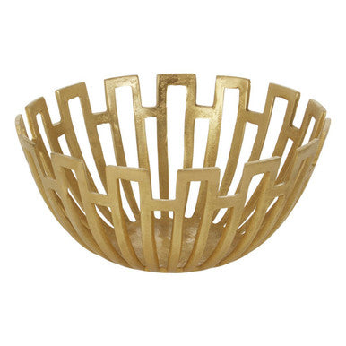 Orsina Delphi Large Gold Metal Bowl – Geometric Decorative Centerpiece