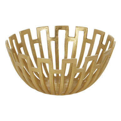 Orsina Delphi Large Gold Metal Bowl – Geometric Decorative Centerpiece