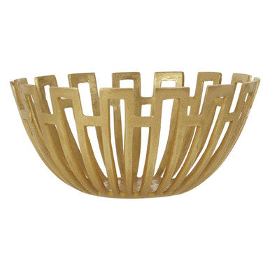 Orsina Delphi Large Gold Metal Bowl – Geometric Decorative Centerpiece