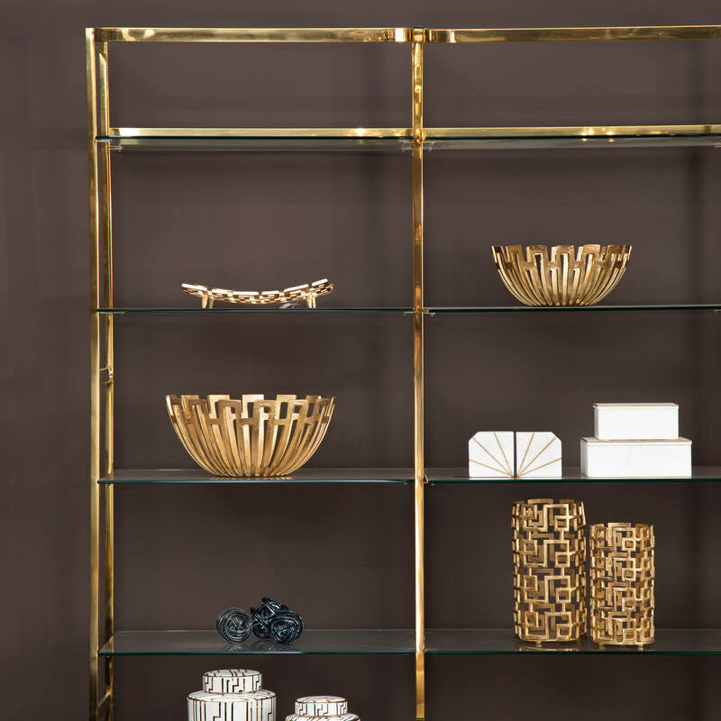 Orsina Delphi Large Gold Metal Bowl – Geometric Decorative Centerpiece