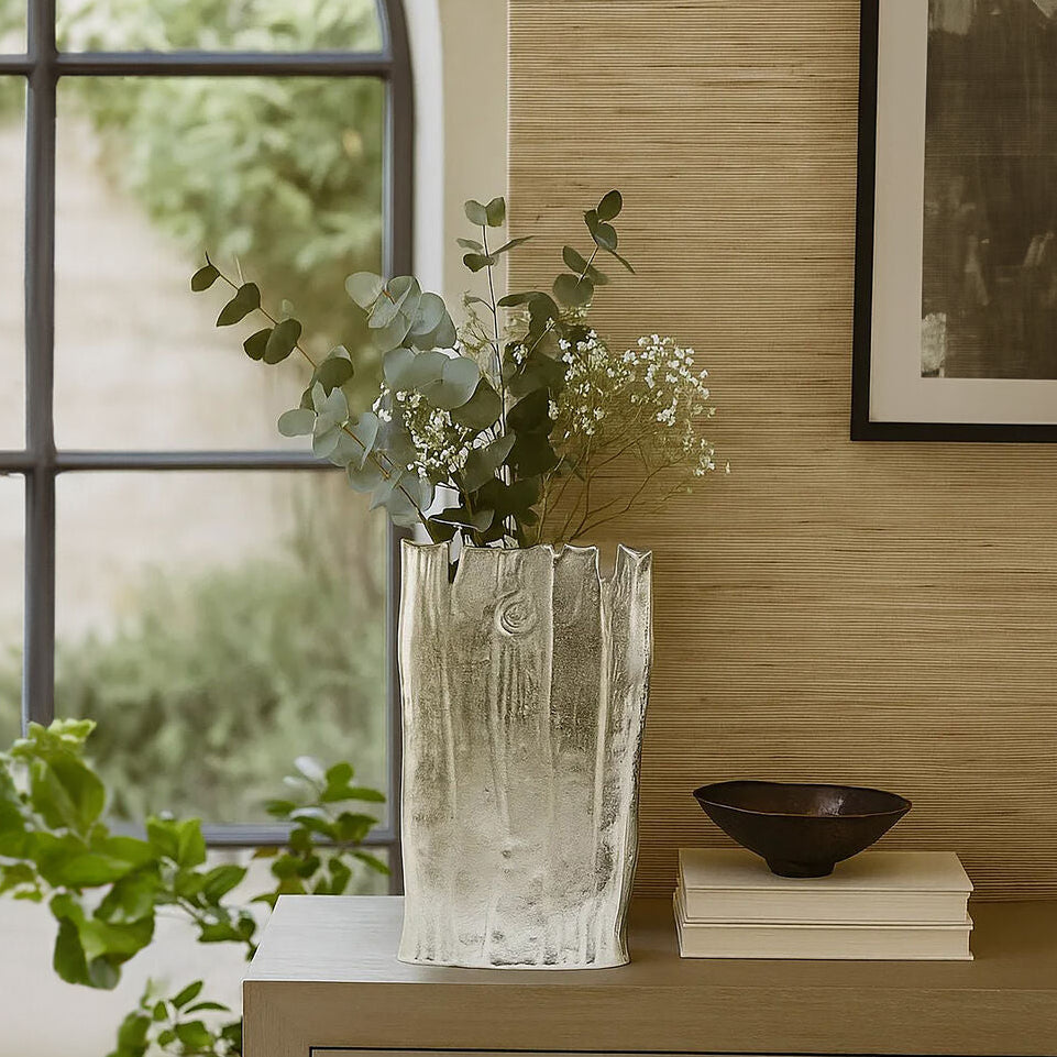 Orsina Albero Large Silver Aluminium Floor Vase – Textured Modern Decor